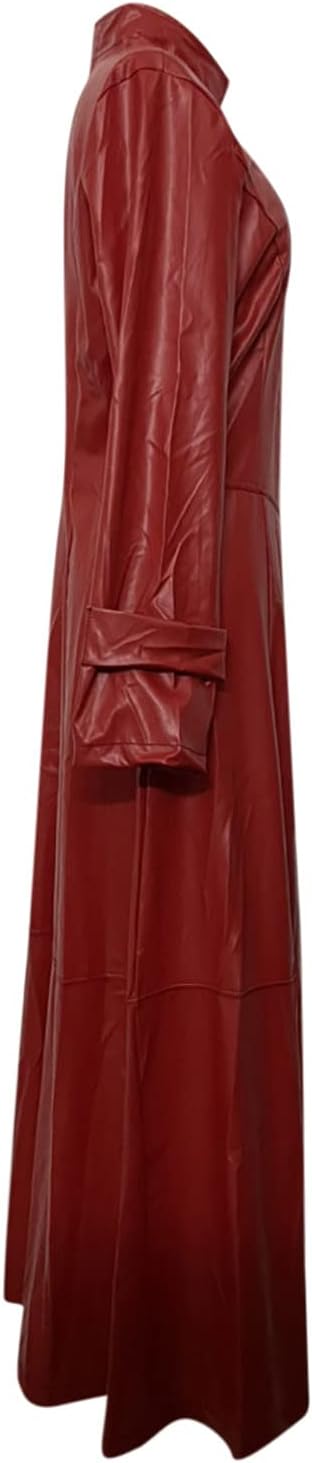  Women's Long Leather Jackets Slim Fit Motorcycle Jacket Faux Leather Trench Coat Full Zipper Jackets Trendy Outerwear