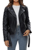 Faux Leather Jacket for Women, Moto Biker Motocycle Coat Lightweight Blazer 