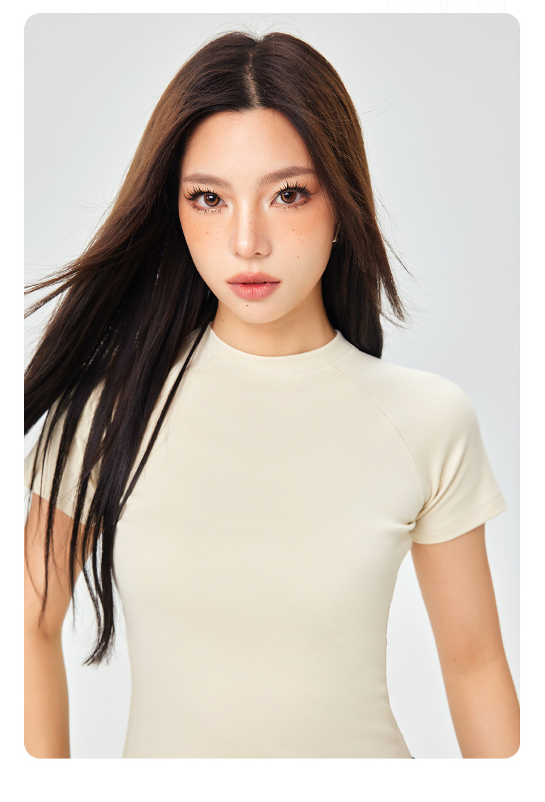Spring/Summer Round Neck Raglan Sleeve T-shirt Women's Solid Color Top Slim Fit Short Sleeve