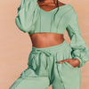 Long Sleeve V Neck Crop Top Sweat Suit + 2 Piece Sweatshirt Jogger Pants Set Women