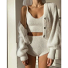 Furry Coat +Vest Top Match Short Womens Clothing 3 Piece Set Women