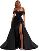 Off The Shoulder Prom Dresses Mermaid Ruched Split Ball Gowns for Women Formal Dress Long Satin