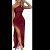 Women's Sexy One Shoulder Satin High Split Wedding Party Maxi Dress