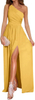 Women's One Shoulder High Split Sleeveless Ruched Sexy Cocktail Maxi Long Dress