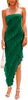 Womens Strapless Tube Asymmetrical Ruffle Maxi Bodycon Dress