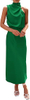 Women's 2024 Summer Satin Dress Elegant Sleeveless Mock Neck Cocktail Party Maxi Dresses