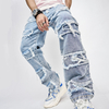 Men's Streetwear Ripped Patch Straight Leg Loose Jeans Pants Men's Hip Hop Hole Casual Jeans