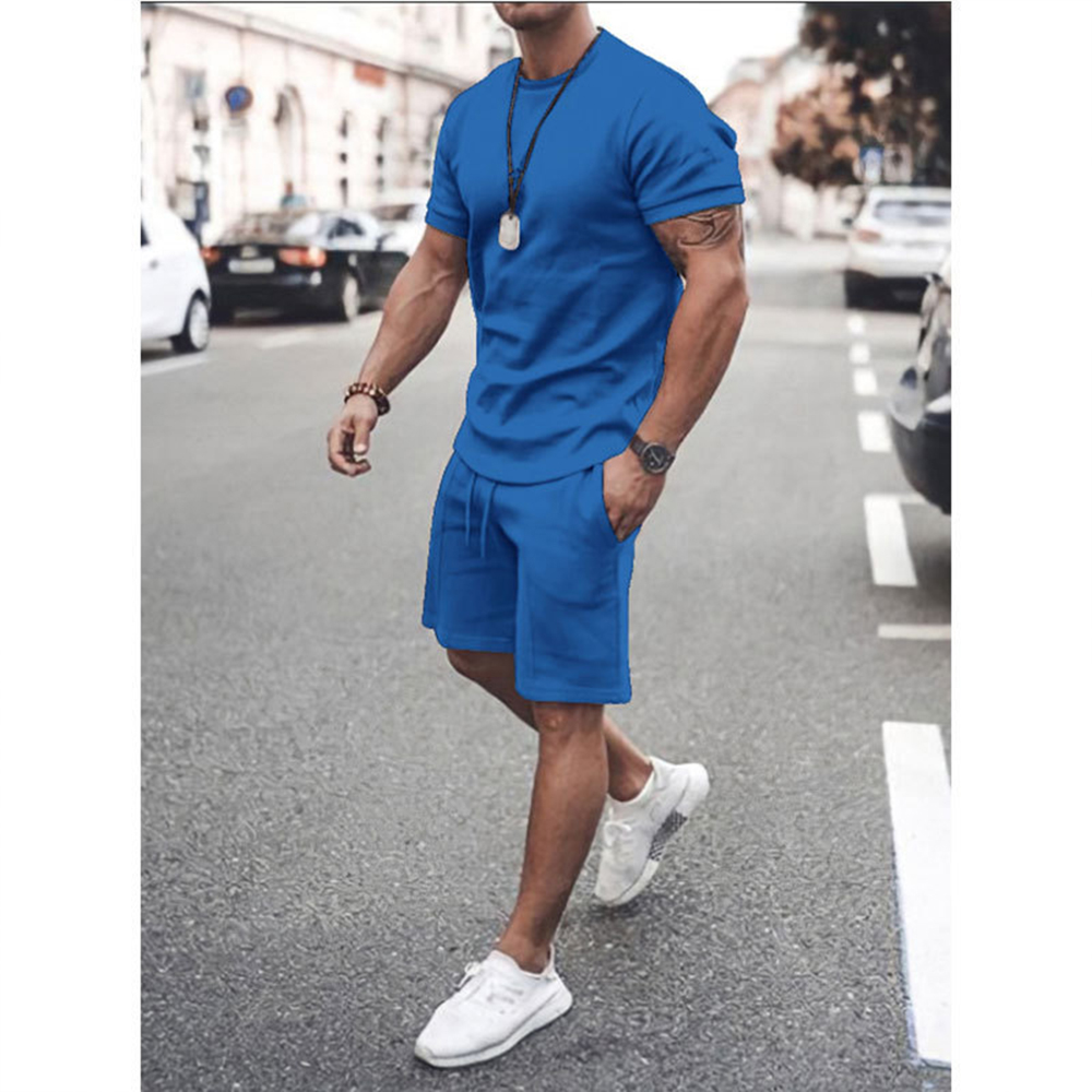 Custom Logo Plus Size Two Piece Short Set Men Cotton Short Sleeves Mens Short Set Blank Sweat Suits Plain Jogging Suit