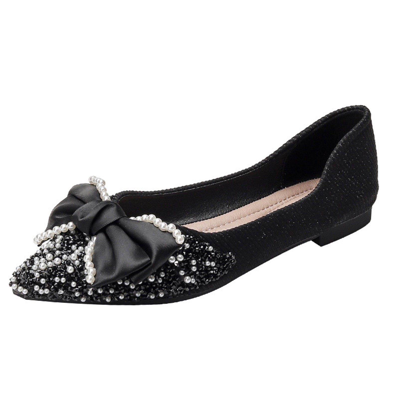 Elegant Flat Shoes Bow Point Toe Shoes Summer Rhinestones Women Fashion Shoes