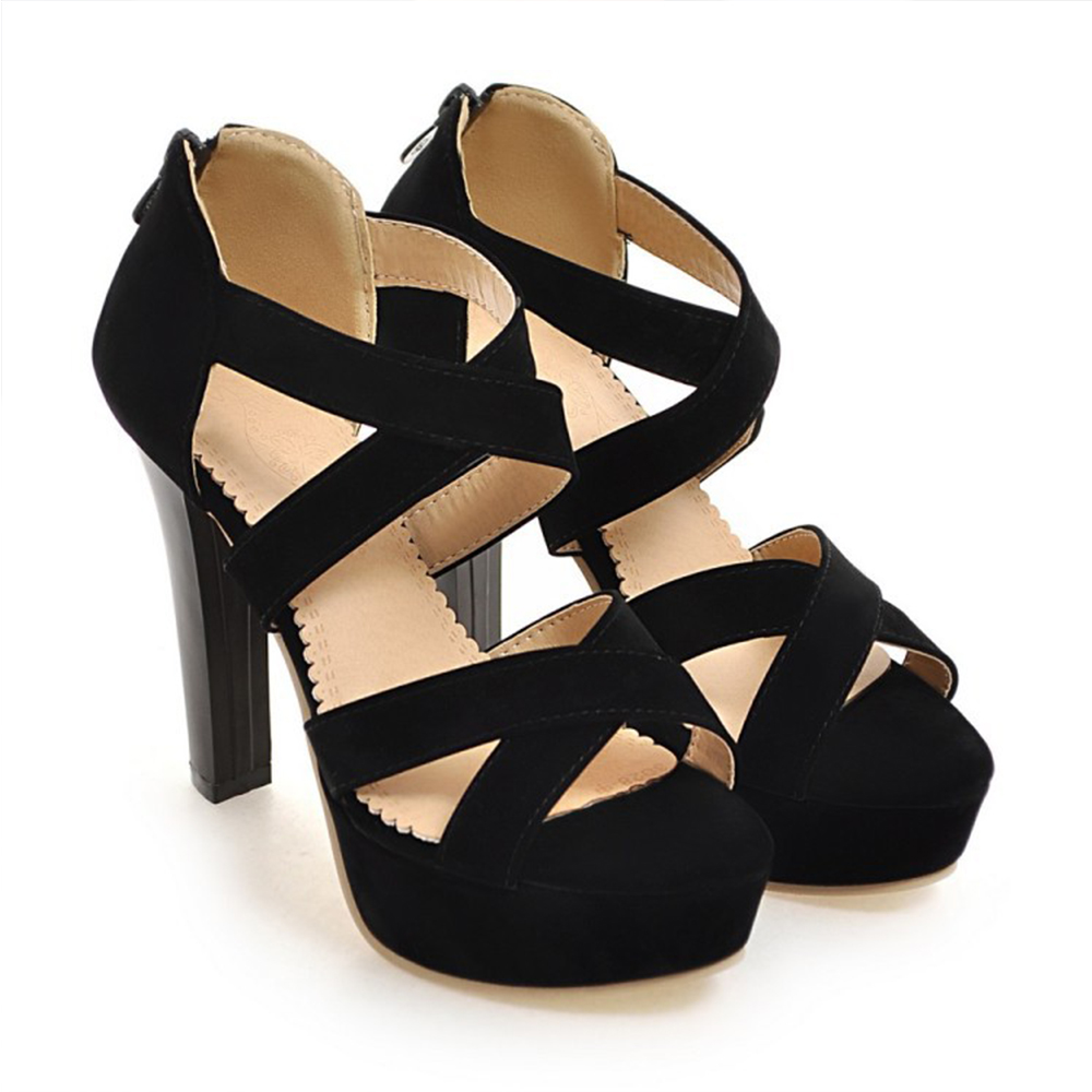 Fashionable in Stock Non-slip Roman Style Suede Cross Bandage Women High Heel Shoes