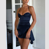 Sexy Suspenders Chest Slimming Elegant Lace Up Solid Color Short Dress for Women