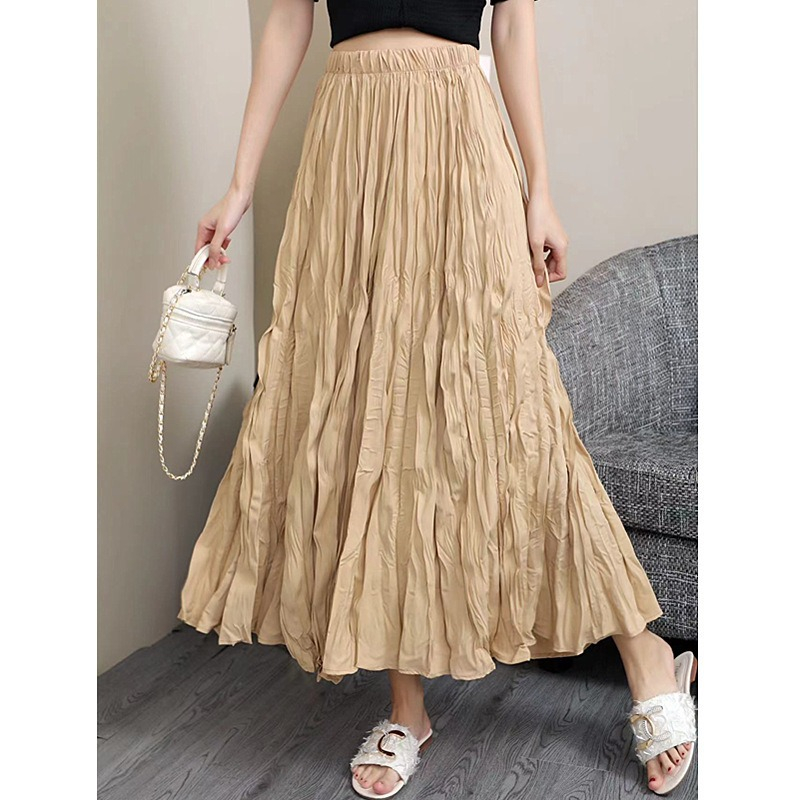 Wholesale Stylish Women Polyester High Waist Formal Long Maxi Pleated Skirt
