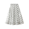 Dot Printed Women Elegant Elastic Waist Skirt Elastic High Waisted A-Line Female 2024 Spring Satin Long Skirt