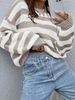 Winter Ladies Casual Long Sleeve Sweater Women's Colour Block Patchwork Drop Shoulder Knitted Sweater Striped Pattern Drop Shoulder Sweater