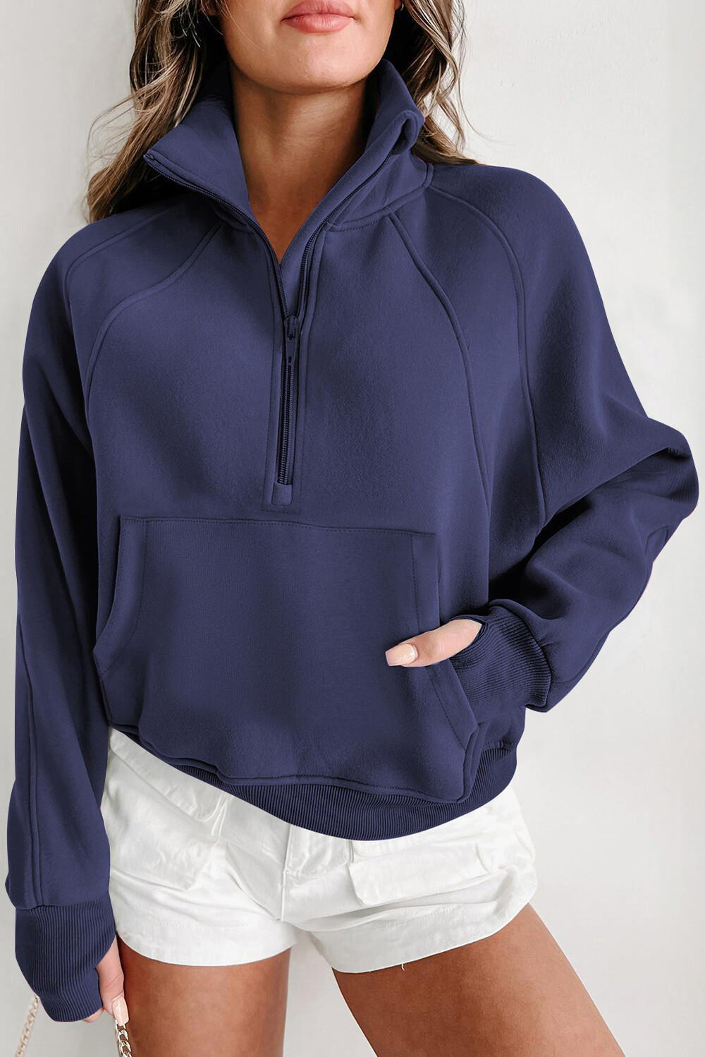 Sweatshirts In Bulk Long Sleeve Women Quater Zip Sweatshirt Round Neck Blank Loose Fit Sweatshirt