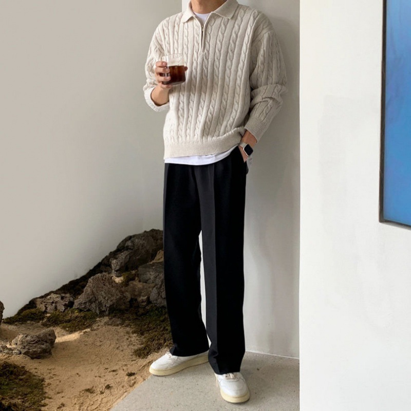 Fashionable Men Half Zipper Fleece Knitted Sweater Custom Logo Turtleneck