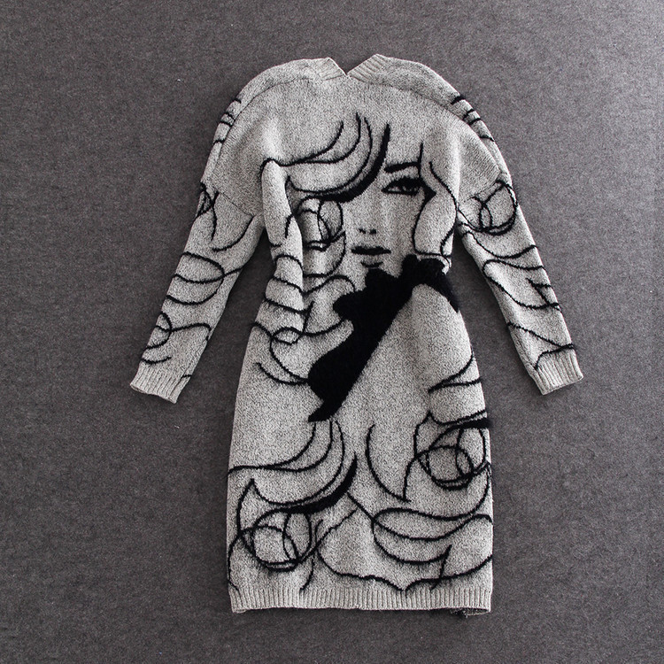 Women Fashion Cardigan Coat Autumn Winter Mid Length Knitwear Casual Elegant Lady Loose Sweater Coat