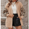 Leopard print jacquard spliced knitted cardigan fashionable lazy loose sweater for women