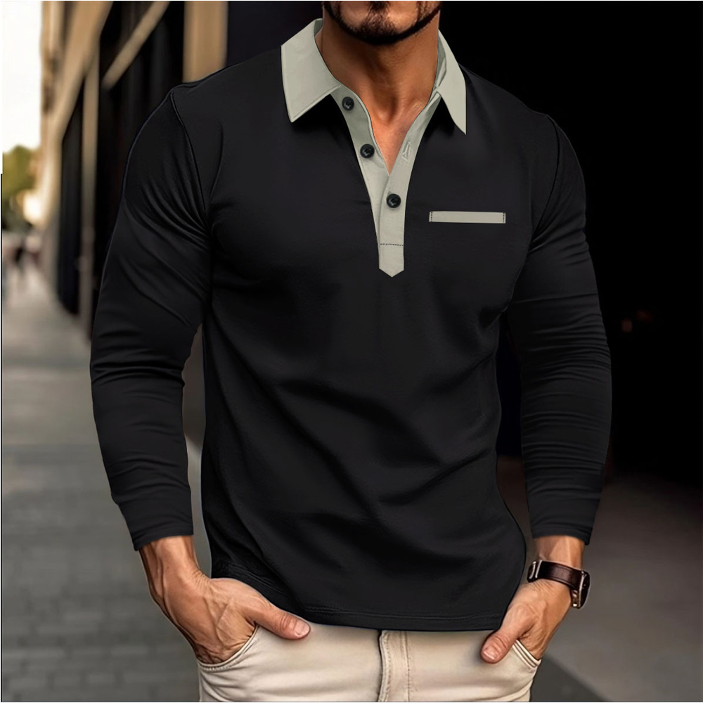 Men Full Sleeve Solid Color Polo Shirt