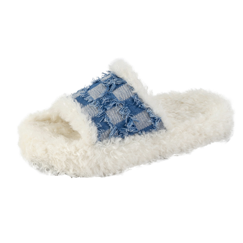 Customized Winter Plush Indoor Home Bedroom Flat Slippers Shoes Designer Slippers For Women