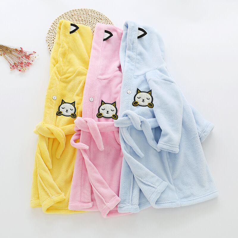 Kids Robes Baby Hooded Bathrobe Soft Plush Fleece Bath Robe