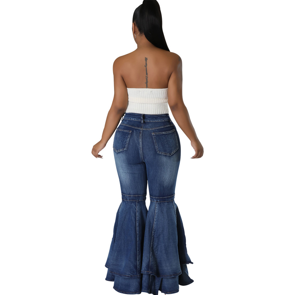 Women Casual High Waist Bell Bottom Flare Wide Leg Pants Women Casual Jeans
