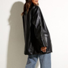 Women Leather Jacket Oversized Faux Leather Blazer Button Down Lapel Coat with Pockets Vintage Streetwear