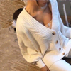 Women Clothing Fashion V Neck Solid Color Button Thickened Suit Sweater for Women