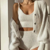 Furry Coat +Vest Top Match Short Womens Clothing 3 Piece Set Women