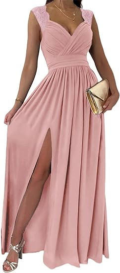 Womens 2024 Formal Dresses Wrap V-Neck Ruched Sexy Bridesmaid Wedding Guest Maxi Dresses