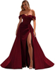 Off The Shoulder Prom Dresses Mermaid Ruched Split Ball Gowns for Women Formal Dress Long Satin