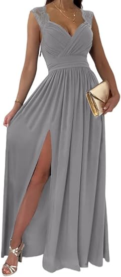Womens 2024 Formal Dresses Wrap V-Neck Ruched Sexy Bridesmaid Wedding Guest Maxi Dresses
