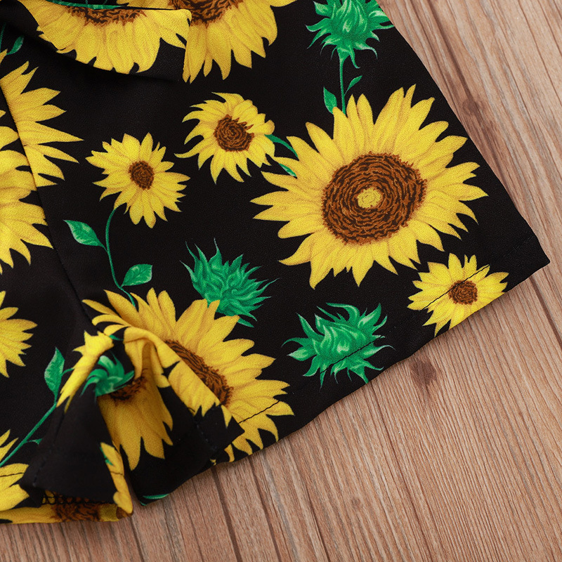 Summer Cute Baby Girl Clothing Ruffle Sling Tops Vest Bow Sunflower Printed Shorts Toddler Girls 2pcs Flower Shorts Set