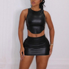 Pu Leather Women's Set Elegant Ladies 2 Piece Skirt Set
