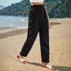  Solid Color High Waist Casual Button Cotton Linen Wide Leg Pants Women's Pants