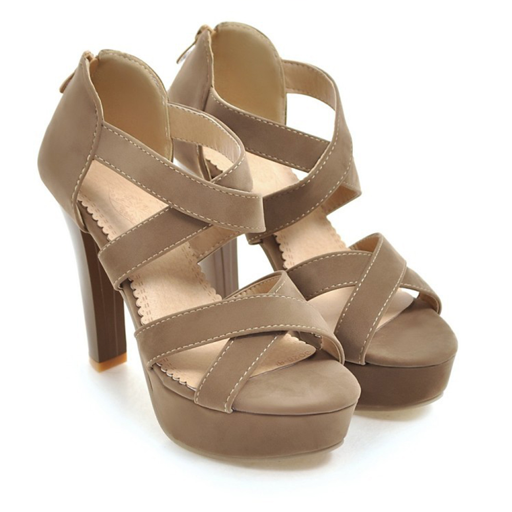 Fashionable in Stock Non-slip Roman Style Suede Cross Bandage Women High Heel Shoes