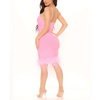 Bandage Bodycon Feather Dress Women Dresses Elegant With Slit Spaghetti Strap Black Mini Dress