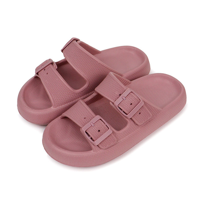 Double Buckle Thick Sole Bath Slipper Soft Platform Flip Flops Women's Slippers