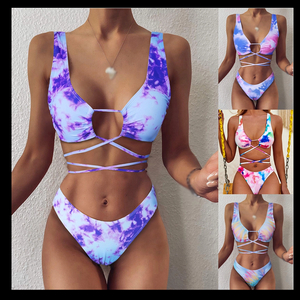 Two Piece Summer Beachwear Wholesale Comfortable Women TIE DYE Swimsuit Girls Bikini Swimwear Bra & Thong Set
