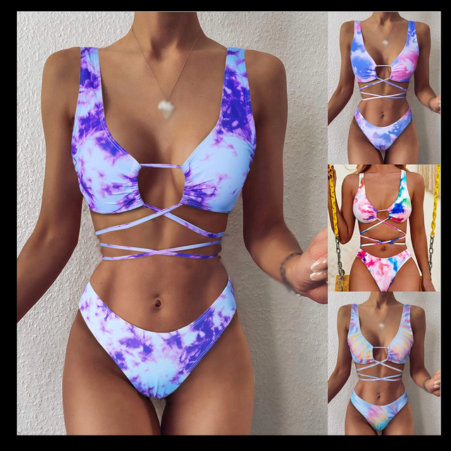 Two Piece Summer Beachwear Wholesale Comfortable Women TIE DYE Swimsuit Girls Bikini Swimwear Bra & Thong Set