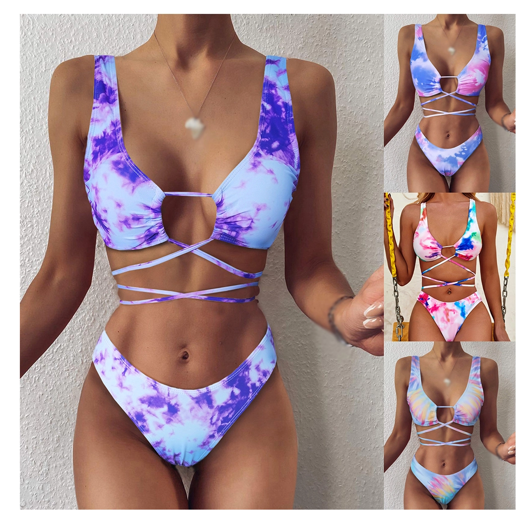 Two Piece Summer Beachwear Wholesale Comfortable Women TIE DYE Swimsuit Girls Bikini Swimwear Bra & Thong Set