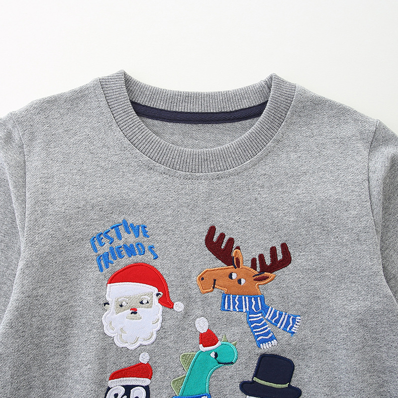 Children's Hoodie Cartoon Christmas Print Boys' Round Neck Hoodie Children's Long Sleeved Sweatshirt