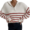 Frenchy Striped Drop Shoulder Zipper Front Long-Sleeve Women's Top Zipper Pullover Sweater