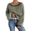 Women's Striped Casual Knitted Sweater Striped Pattern Off Shoulder Lantern Sleeve Sweater