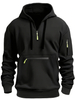 Men's Retro Work Sweatshirt Zip Multi Pocket Sweater Hoodie Hooded Jacket Casual Outerwear