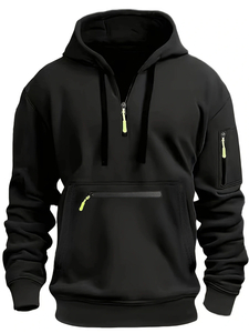 Men's Retro Work Sweatshirt Zip Multi Pocket Sweater Hoodie Hooded Jacket Casual Outerwear