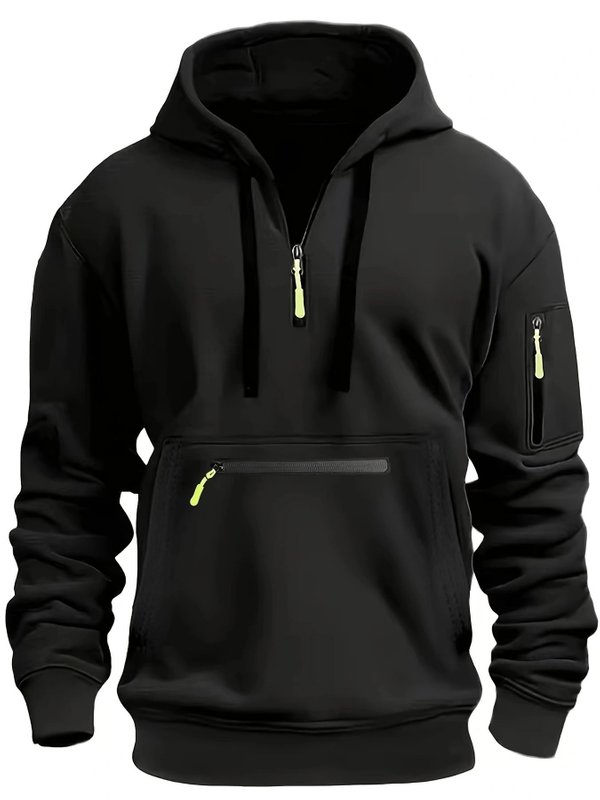Men's Retro Work Sweatshirt Zip Multi Pocket Sweater Hoodie Hooded Jacket Casual Outerwear