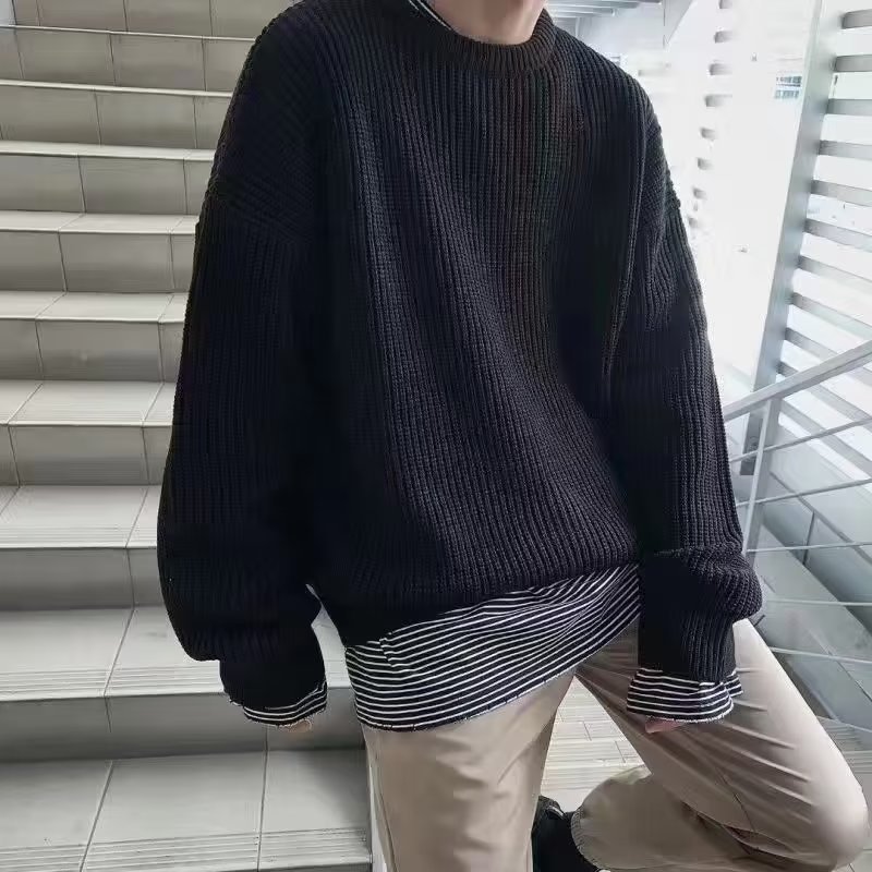 Men Autumn Solid Color Wool Sweaters Slim Fit Men Street Wear Clothes Knitted Sweater Men Pullovers