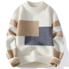 Men's Round Neck Jumper Winter Warm Wool Knitwear with Pattern Decoration Thickened Loose Pullover