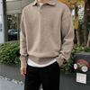 Solid Color Shirt Collar Men's Long Sleeve Casual Knit Pullover Sweatshirt Slim Fit Thermal Winter Fashion Sweater for Men